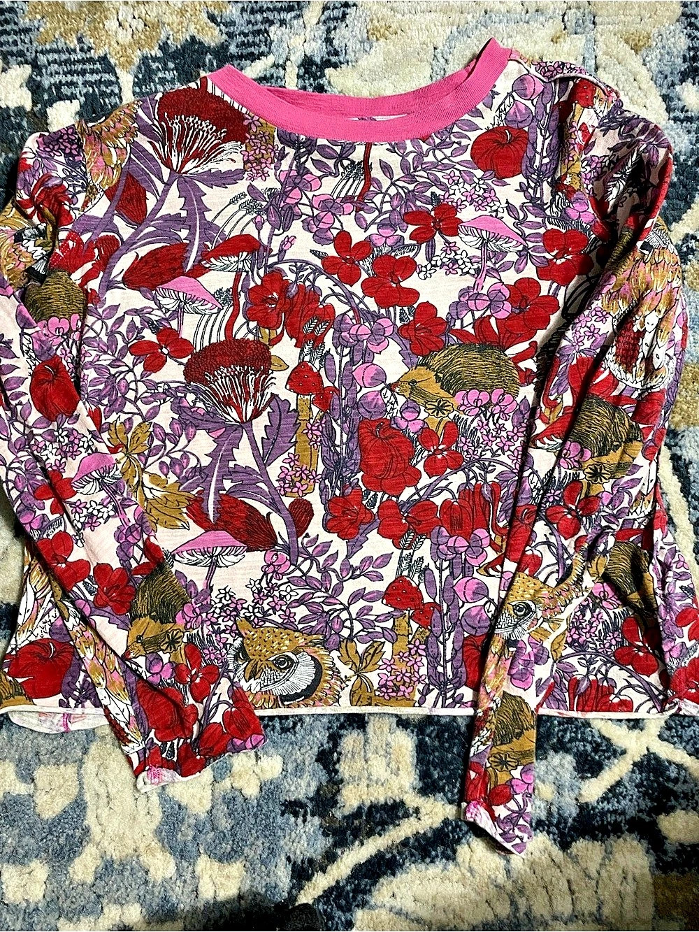 Maeve Anthrologie Floral Long Sleeve Top in Pink & Red Size Sm great condition - Picture 2 of 3